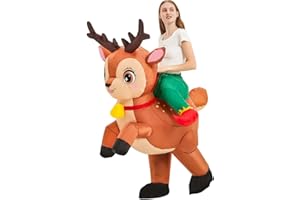 JUROSAICA Inflatable Reindeer Costume Adult Blow Up Deer Elk Animal Costumes Ride On Holiday Inflatable Halloween Christmas Costume For Women Men Party
