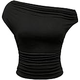 Floerns Women's Y2K Leopard Asymmetrical Neck T Shirt Sleeveless Cheetah Ruched Tee Shirts