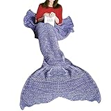 Mermaid Tail Blanket Crochet Knitted Mernaid Blankets - All Season Soft Warm Throws Blankets - Ariel Inspired Sleeping Bags for Kids Teens Adult Chrismas Thanksgiving Birthday - Purple Adult Size