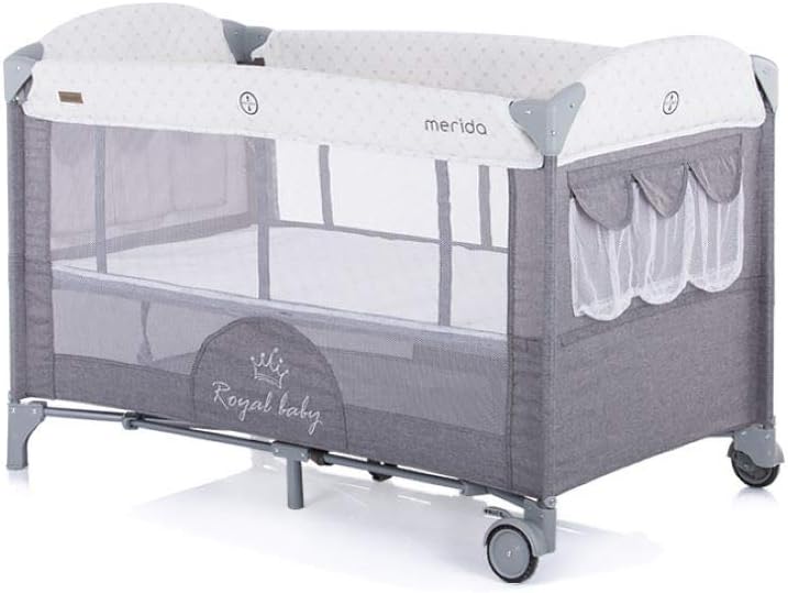 Chipolino Travel Bed, Side Bed Merida Two Levels Side Opening Pocket, Colour:Light Gray