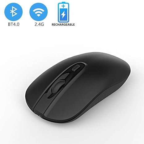 Cimetech Wiederaufladbare Bluetooth Kabellose Maus, 4.0 & 2.4G Wireless Bluetooth Maus mit Einstelleable Funkmaus Optische Mä
