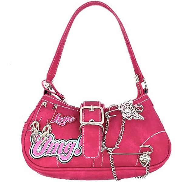 XPONNI Pink Goth Purse with Chain,Pink Y2K bag，Pastel Goth Bag