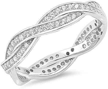 Sterling Silver Clear CZ Cubic Zirconia Braided Band Ring - Size 7