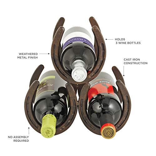 Foster-Rye-Horseshoe-Countertop-Metal-Wine-Rack-Cast-Iron-Wine-Bottle-Holder-Holds-3-Standard-Wine-Bottles-10-x-55-x-85
