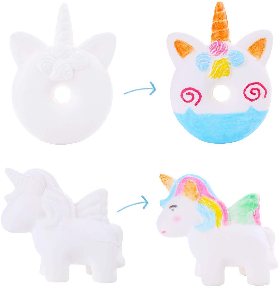 LEEHUR 4Pcs DIY White Animal Slow Rising Squishies Pack Party Favors Jumbo Blank Kawaii Soft Creamy Unicorn Horse Panda Donut Squishy Squeeze Sensory Toys Stress Anxiety Relief for Kids Adults