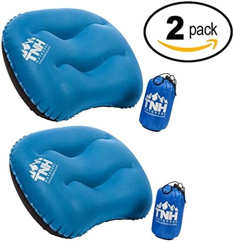 Inflatable Camping Pillow By TNH Outdoors- 2 Pack - Compressible Air Inflating Pillow for Outdoor Travel Hiking &amp; Backpacking with Small Bag Ergonomic Microfiber Design for Head and Neck Support