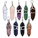 MIKINI 9pcs Silver Plated Wire Wrap Hexagon Pointed Cut Gemstone Healing Energy Natural Crystal Pendant Necklaces Pack, 18 Inches