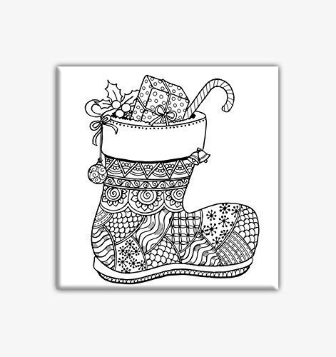 Christmas Stocking Coloring Canvas For Adults, Stretched primed canvas 8 x 8 Inches - Thumbnail 4