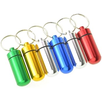 Dxhycc 6pcs Waterproof Aluminum Pill Box Case Bottle Cache Drug Holder Keychain Container Color Random