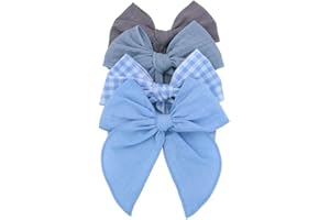 SUGARMELON Pack of 4 Gorgeous Fable Bow Hair Clips for Girls Women Linen Hair Bow Alligator Clips Toddler Baby Mom Young Girl Hair Accessories (Blue Sky)