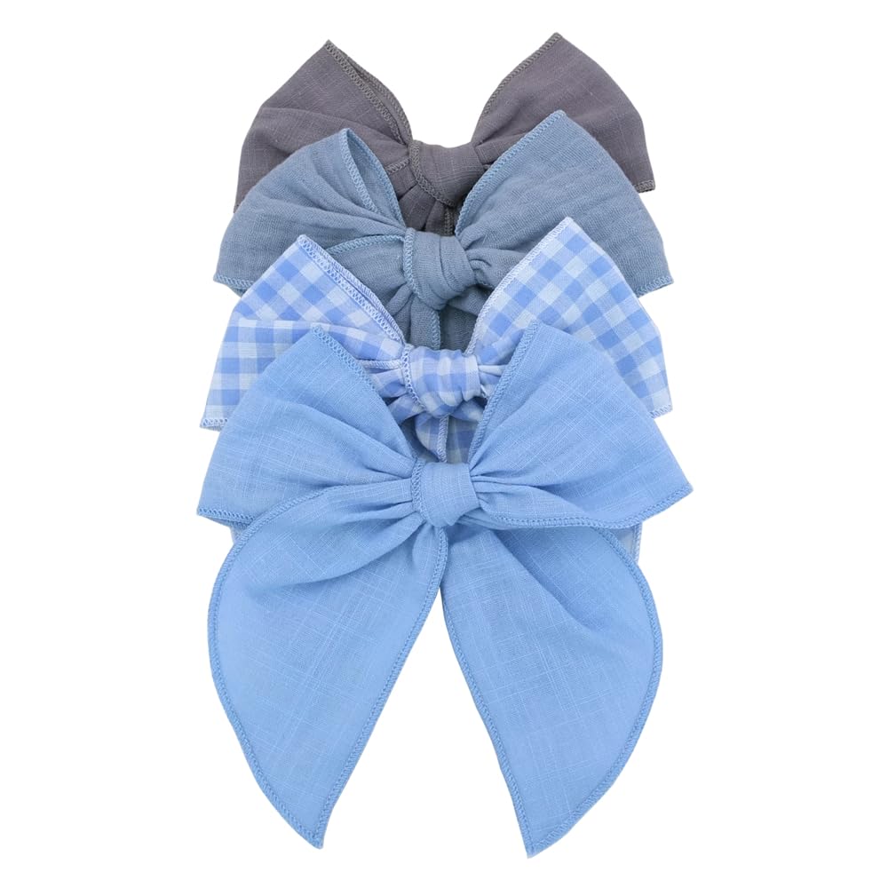 Photo 1 of Pack of 4 Gorgeous Fable Bow Hair Clips for Girls Women Linen Hair Bow Alligator Clips Toddler Baby Mom Young Girl Hair Accessories (Blue Sky)