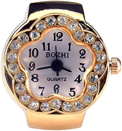 Womens Rose Gold Silver Crystal Quartz Finger Ring Watch with Gift Box