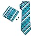 Barry.Wang Plaid Ties Check Mens Necktie Set with Handkerchief Cufflinks Classic Stripe Teal