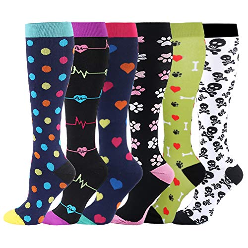 HLTPRO Compression Socks for Women & Men - 6 Pairs 20-30 mmHg Compression Stockings for Medical, Nurse, Running