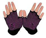 Mato & Hash Yoga Pilates Fingerless Exercise Grip Gloves - Black/Radiant Orchid