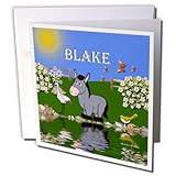 SmudgeArt Male Child Name Design - Decorative donkey and bird art design for children - personalized with the name Blake - 12 Greeting Cards with envelopes (gc_50119_2)