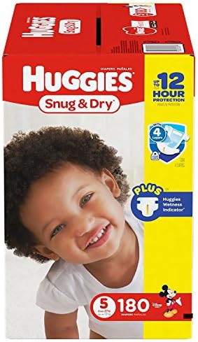 Branded Huggies Snug &amp; Dry Diapers - Diaper Size 5 - 180 Ct. ( Weight 27+ Lbs.) (Bulk Qty at Whoesale Price, Genuine &amp; Soft Baby diaper)