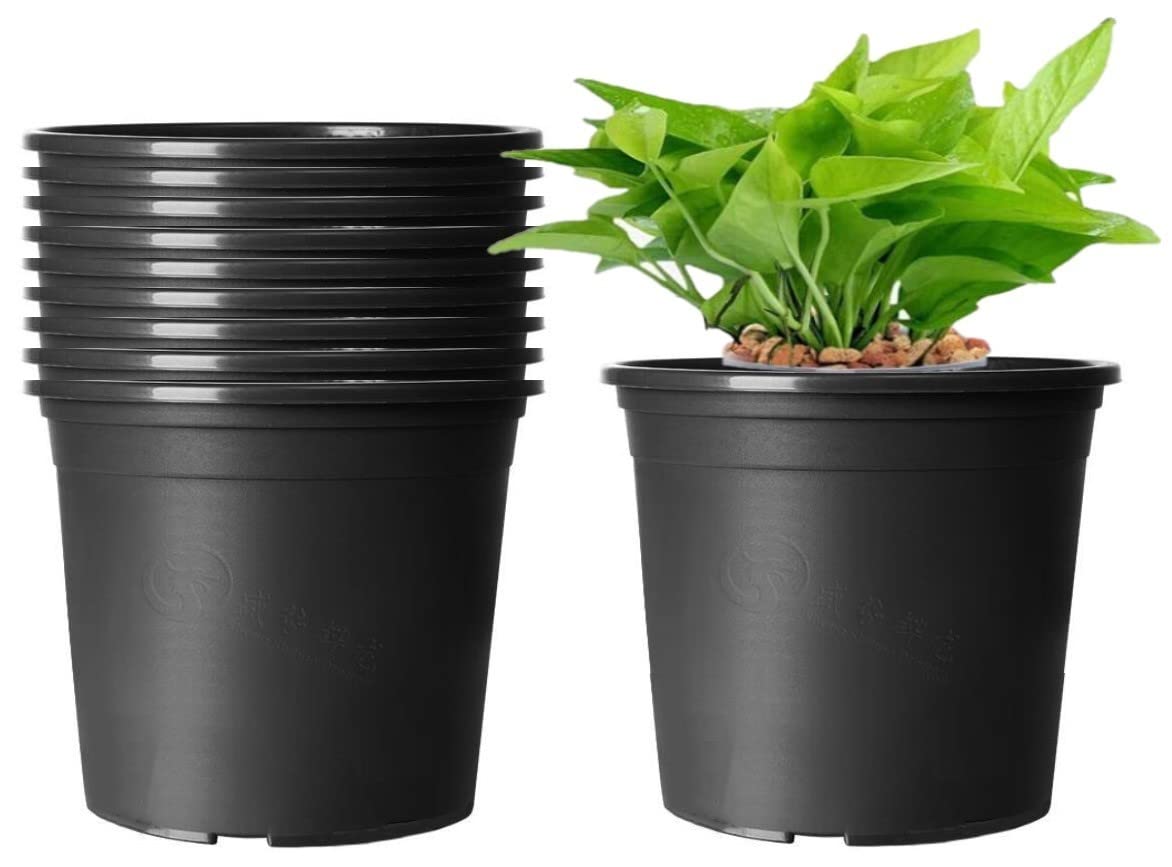 KAHEIGN 10Pcs Plastic Flower Pots, 16cm Thicken Plant Pots Plant Container Indoor Gardening Pot (Black)