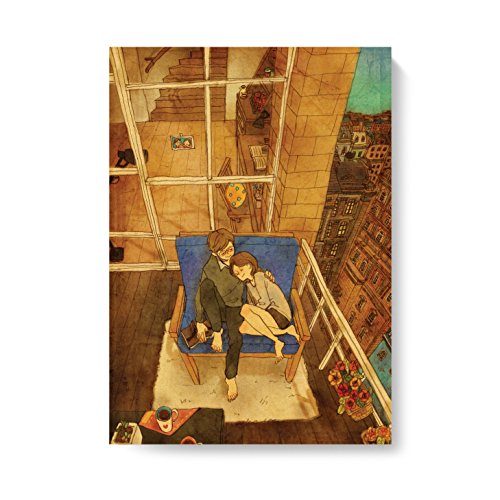 Illustrator Puuung, Wooden Frame Canvas Artwork, A4 Size (Nap on Your Shoulder)