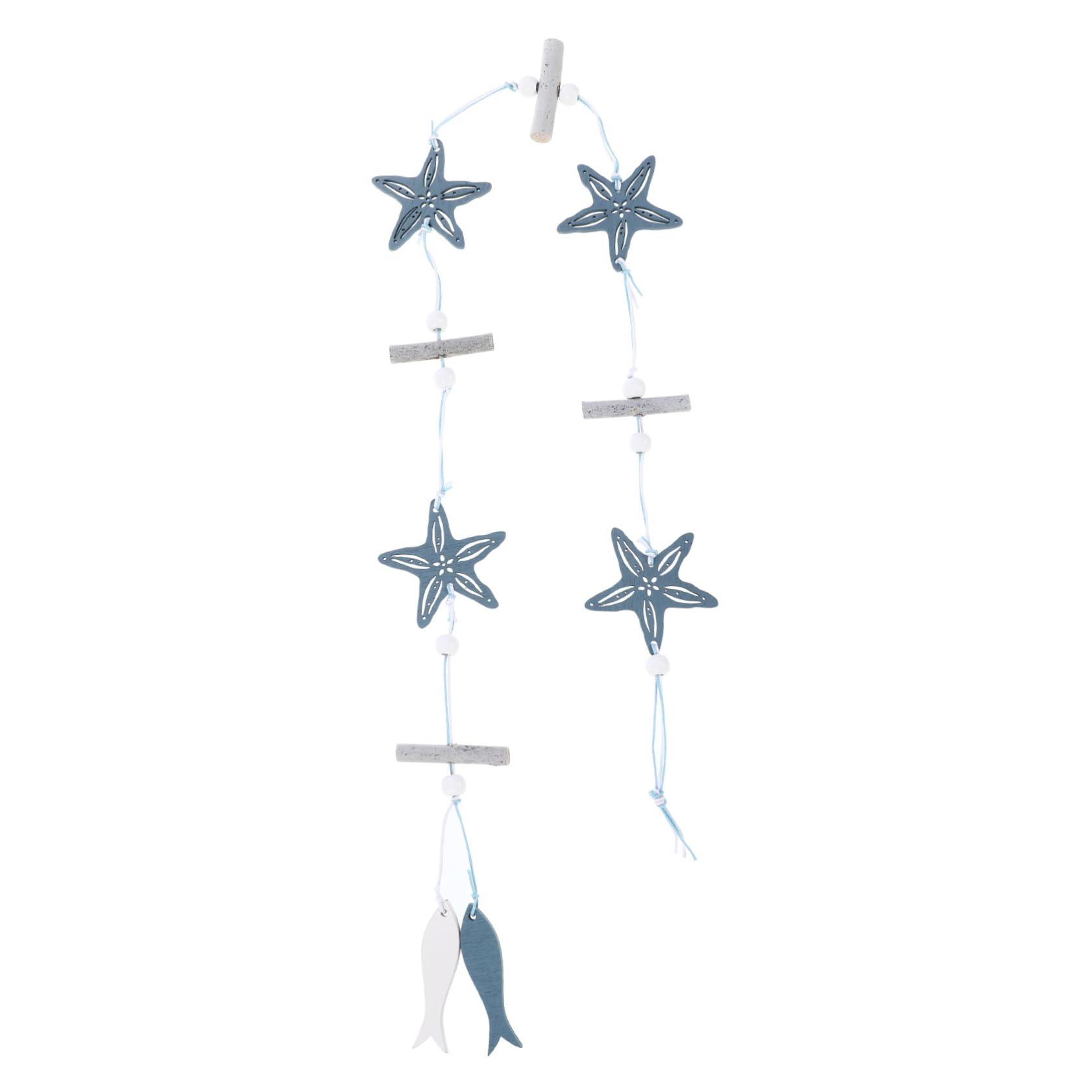 Amosfun Nautical Wall Decoration - Wooden Mediterranean Hanging Beach Room Decoration for Christening and Bathroom - Starfish