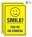 (2 Pack) Smile You're On Camera Video Surveillance Sign - 10 x7 Inches .040 Rust Free Heavy Duty Aluminum - Indoor or Outdoor Use for Home Business CCTV Security Camera,UV Protected & Reflective