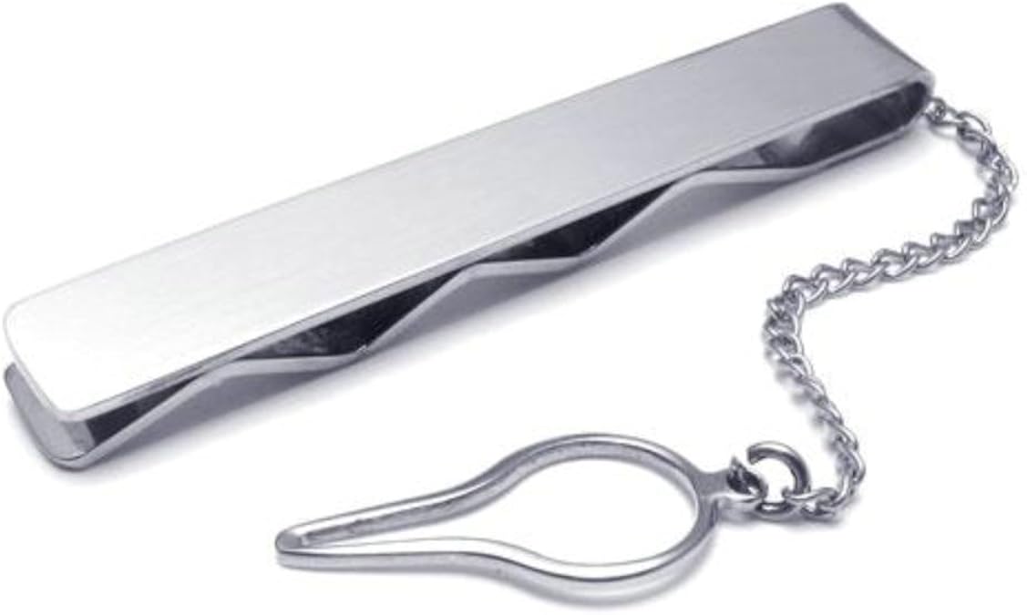 Stainless Steel Tie Clip with Chain Mens Necktie