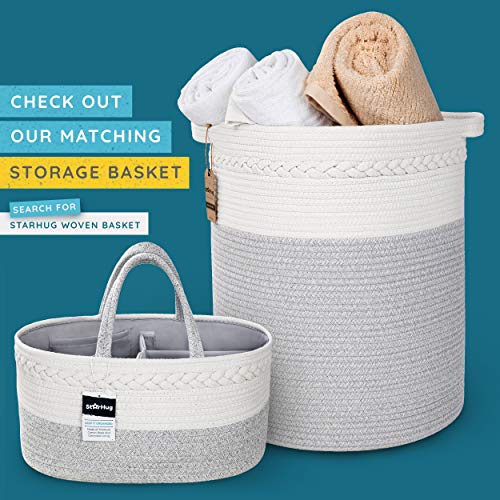 StarHug Baby Diaper Caddy Organizer – Baby Shower Basket with 2 Inner Pockets, Cleanable Interior, 100% Cotton Rope, Eco-Friendly, Large (Diaper Caddy + Portable Changing Pad)