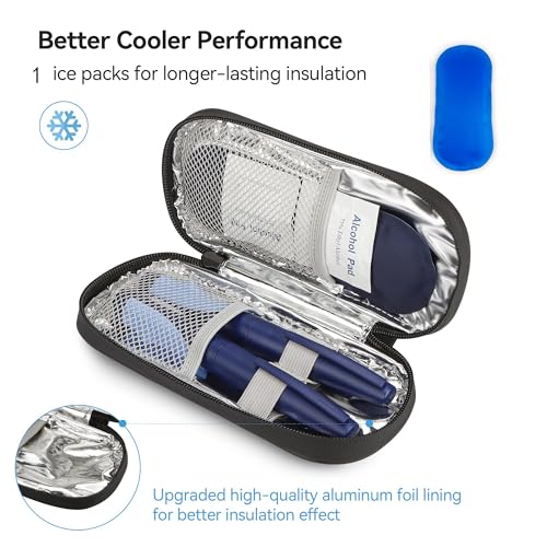 KOWVOWZ Insulin Cooler Travel Case, Portable Diabetic Medication Insulated Cool Organizer, Insulin Cooling Bag with 1 Reusable Ice Packs for The Daily Life and Trip