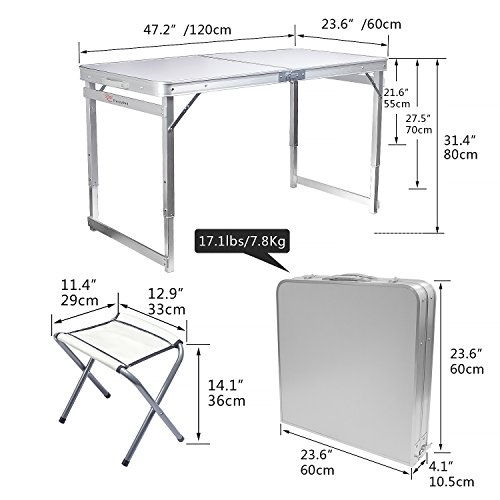 FrenzyBird 4-person Folding Picnic Table with 4 Chairs, Height Adjustable,Portable and Lightweight, for Outdoor,Camping,Picnic,BBQ,Party and Dining - Thumbnail 2