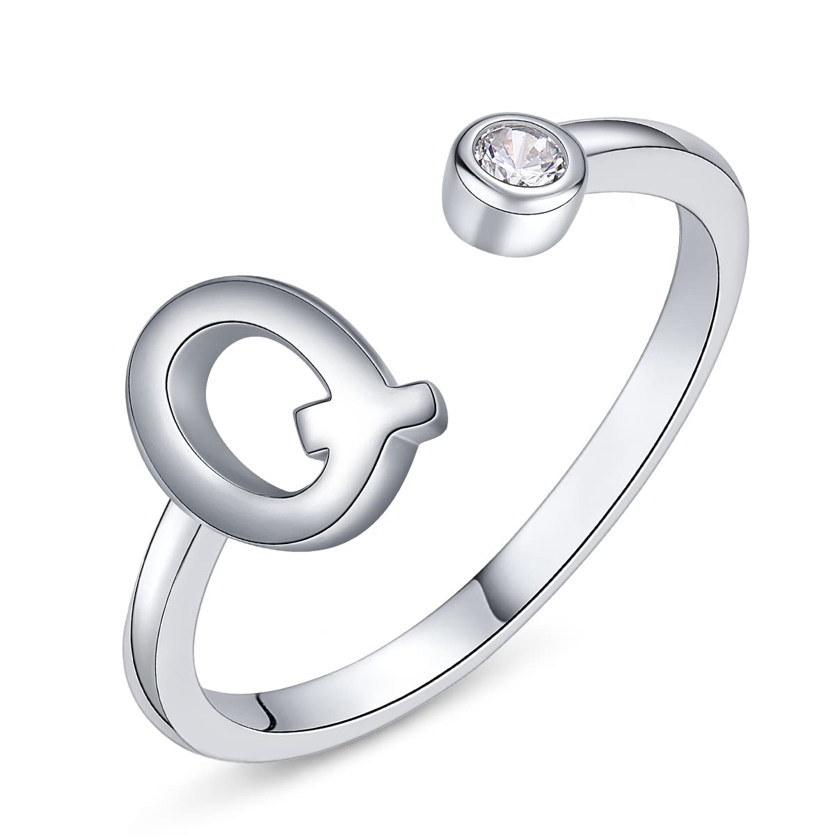PEARLOVE 925 Sterling Silver Initial Rings for Women Girls A-Z Stackable Adjustable Silver Ring Jewelry Gifts