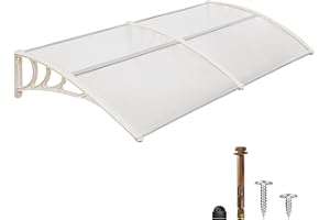 MCombo 116 inch / 78 inch / 39 inch Window Awning Outdoor Polycarbonate Hollow Sheet Door Patio Canopy (40''x80'', White Canopy/Pure White Bracket)