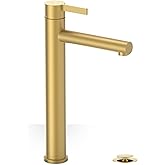 Phiestina Brushed Gold One Hole High Bathroom Vessel Sink Faucet, Single Hole Single Handle Tall Bathroom Faucet, with Pop Up Drain and Water Supply Line,FH01-BG-V