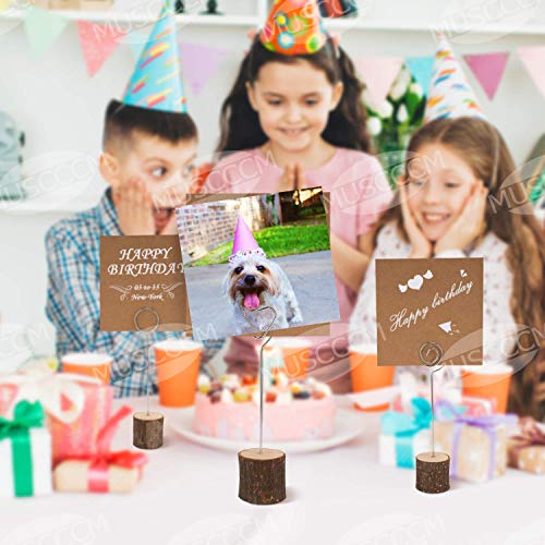 MUSCCCM Rustic Wood Place Card Holder, Photo Picture Note Clips with Swirl Wire Wooden Table Number Stands & 25 pcs Kraft Place Cards Bulk ，Best Choice for Wedding Home Party Table Number Name Label - Thumbnail 2