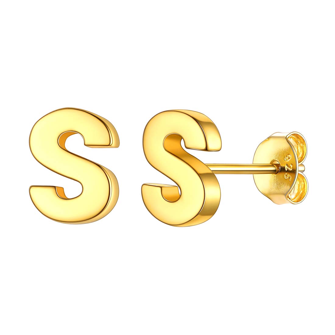 ChicSilver Gold Plated Initial Stud Earrings for Women Letter S Earring Hypoallergenic Alphabet Jewelry