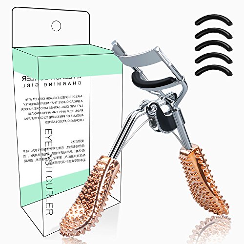 Eyelash Curler, Pro Painless False Lash Curler Spring Loaded Non Slip Handle for Big Small Asian Eyes with 5 pcs Rubber Refills Pads -- Blink Rose Gold