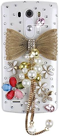 LG G Vista 2 Bling Case - Fairy Art Luxury 3D Sparkle Series Bowknot Pearl Pendant Flowers Crystal Design Back Cover with Soft Wallet Purse Red Cloth Pouch - Colorful