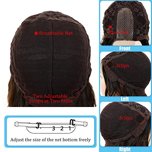 POPTAIYU Long Brown Mixed Blonde Wavy Highlight Wig for Women Synthetic Curly Middle Part Wigs Natural Wavy Heat Resistant Wig for Daily Party Use (Brown Mixed Blonde,24inch)