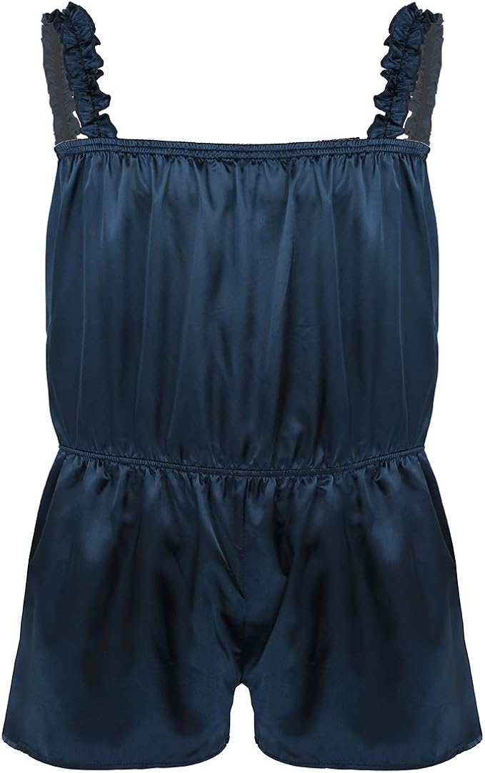 Amazon Yizyif メンズ シルキーリキッドサテン フリル付きシッシー ランジェリー ジャンプスーツ クロスドレッシングパジャマ Us サイズ Medium カラー ブルー パジャマ 通販