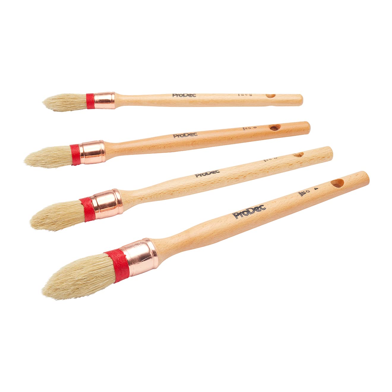 ProDec 4 piece Trade Professional Pointed Pure Bristle Sash Brush Set Ideal for Precise Painting of Sash Windows, Architraves and Other Curved, Moulded or Profiled Surfaces with Gloss and Satin Paints