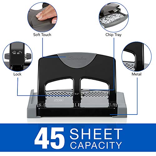 Swingline 3 Hole Punch, Desktop Hole Puncher 3 Ring, SmartTouch Metal