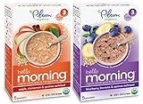 Plum Organics Hello Morning Oatmeal Bundle: Blueberry, Banana, & Quinoa Oatmeal and Apple, Cinnamon, & Quinoa Oatmeal (1 box of each)