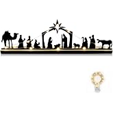 Qtaikong Christmas Table Decorations Wooden, Nativity Scene Silhouette Centerpiece - Christian Jesus Christmas Decor for Indoor Tabletop, Holiday Home Decor - A