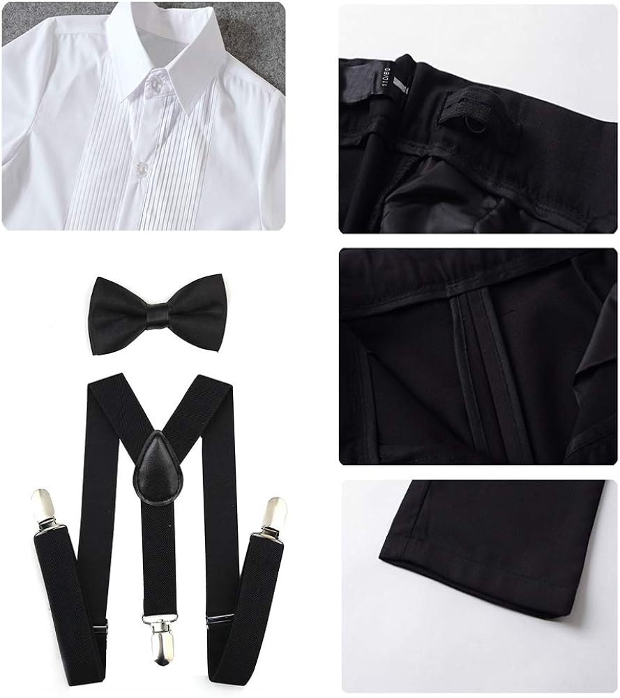 SaiLiiny Boys 4 Pieces Suits Slim Fit Outfits Vest Sets Black Blue Formal Dresswear for Boy: Clothing