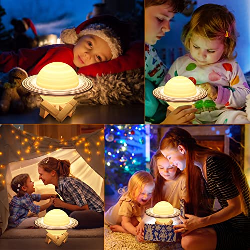 Kids Lamp with 6.5 inches,Saturn Planets Lamp for Kids,3D LED Night Light for Kids,16 Colors Lamps,Touch lamp & Remote Control Lamp Kids,USB Rechargeable,Planet Models for Kids