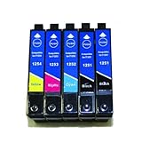 5 Packs of US Patented 125 Ink Cartridge For Nx125 Nx127 Nx420 Nx625 Workforce 320 323 325 520 Printer -2 Black T125120/ 1 Cyan T125220/ 1 Magenta T125320/ 1 Yellow T125420