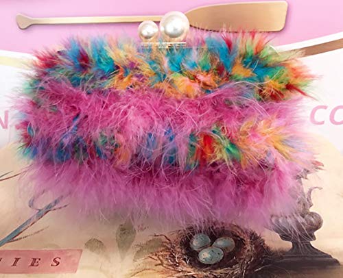Rainbow Marabou Feather Puff Bag
