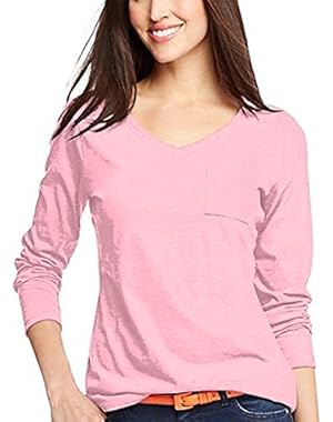 Women's V-Neck Long Sleeve Pocket T shirt