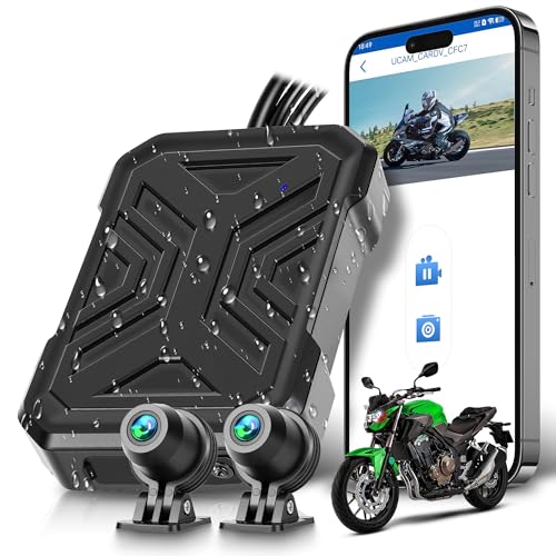 Rimoody Motorcycle Dashcam 1080P Miniaturized Front Rear Collision Detection Cycle Recording Parking Mode WiFi Motorcycle