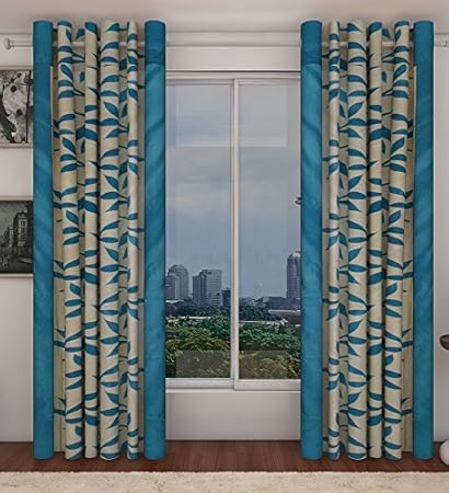 Srk Trendz 1 Piece Kolawari Polyester Eyelet Window Curtain (Aqua, 4 x 5)