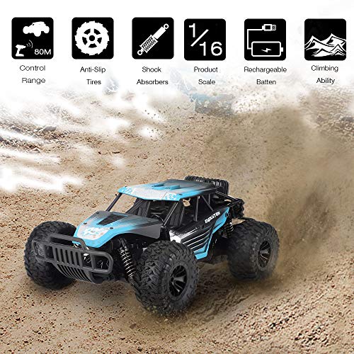 Boy Toys Remote Control Car - 20KM/H High Speed Race Car Can Drift 2.4Ghz 1/16 Off Road RC Truck with Two Rechargeable Battrreries Top Toys for Kids 8 10 12 UP Year Old(Blue)
